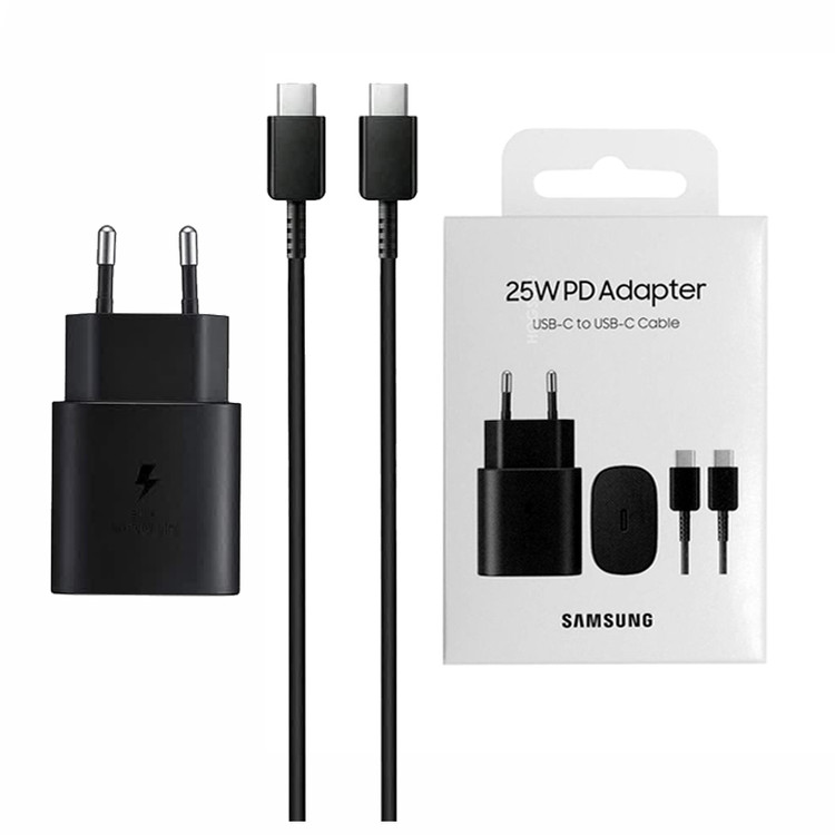 شارژر گوشی 25 وات سامسونگ اورجینال صد در صد +کابل دو سر Type C ( گارانتی 2 ساله)