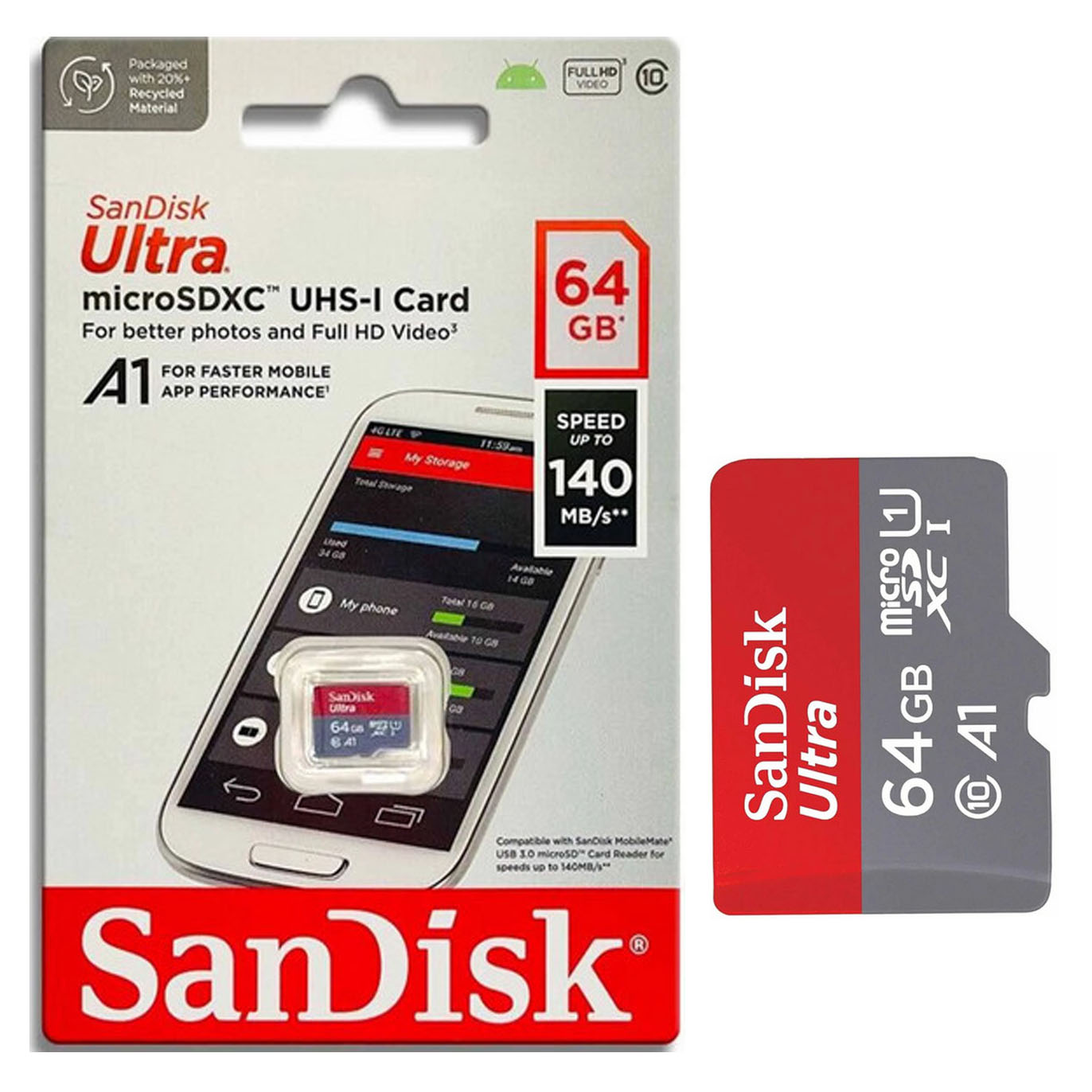 کارت حافظه سن دیسک Ultra ظرفیت 64 گیگابایت کلاس 10 UHS-I سرعت 140MB/s