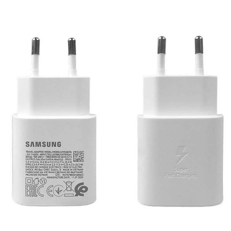 شارژر اصلی 25 وات سامسونگ ( Samsung ) صد در صد اورجینال رنگ سفید (گارانتی 6 ماهه پارتیان)