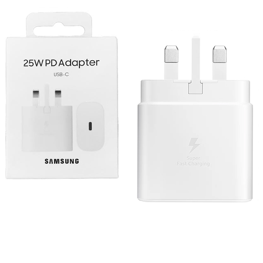 شارژر اورجینال 25 وات سامسونگ( Samsung ) اورجینال صد در صد  ( 3 پین )  رنگ سفید