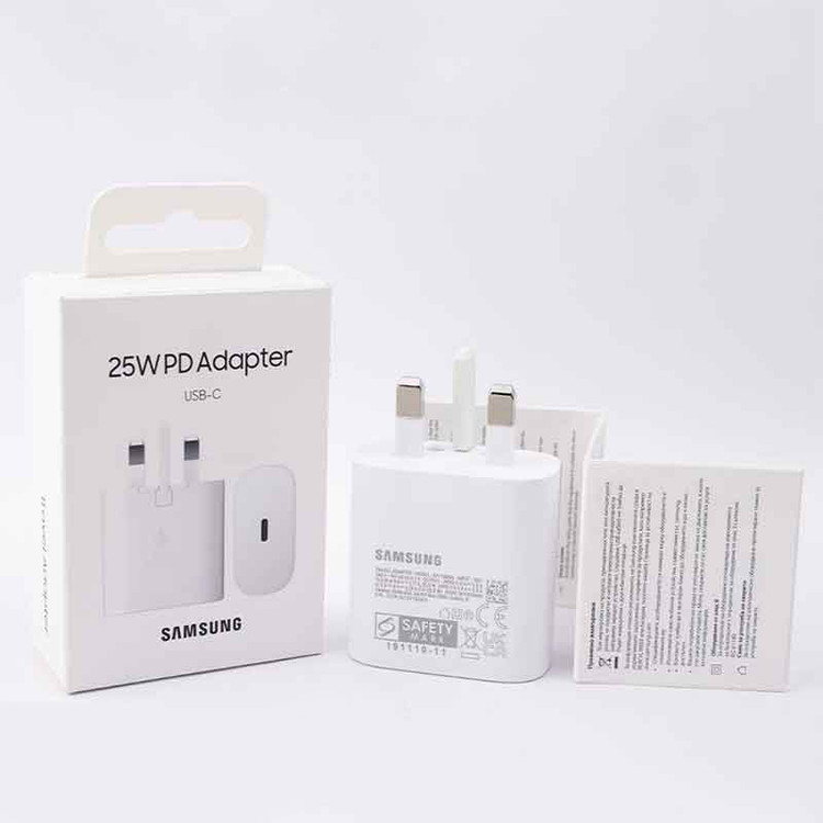شارژر اورجینال 25 وات سامسونگ( Samsung ) اورجینال صد در صد ( 3 پین ) رنگ سفید