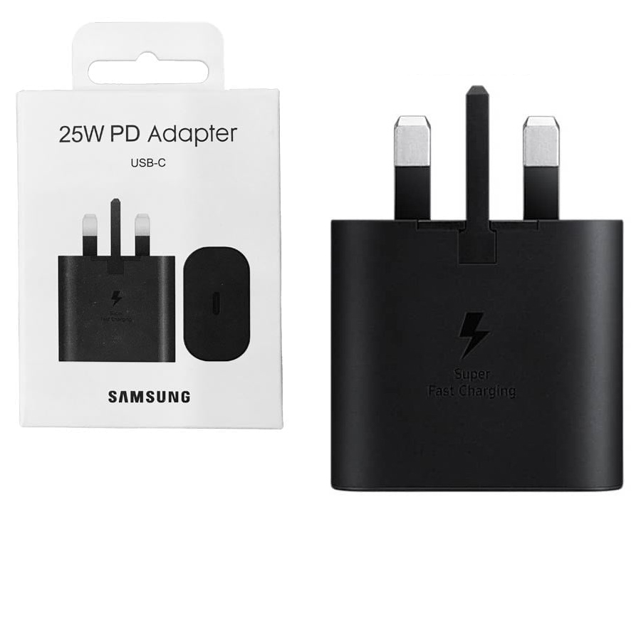 شارژر اورجینال 25 وات سامسونگ( Samsung ) اورجینال صد در صد  ( 3 پین )  رنگ مشکی