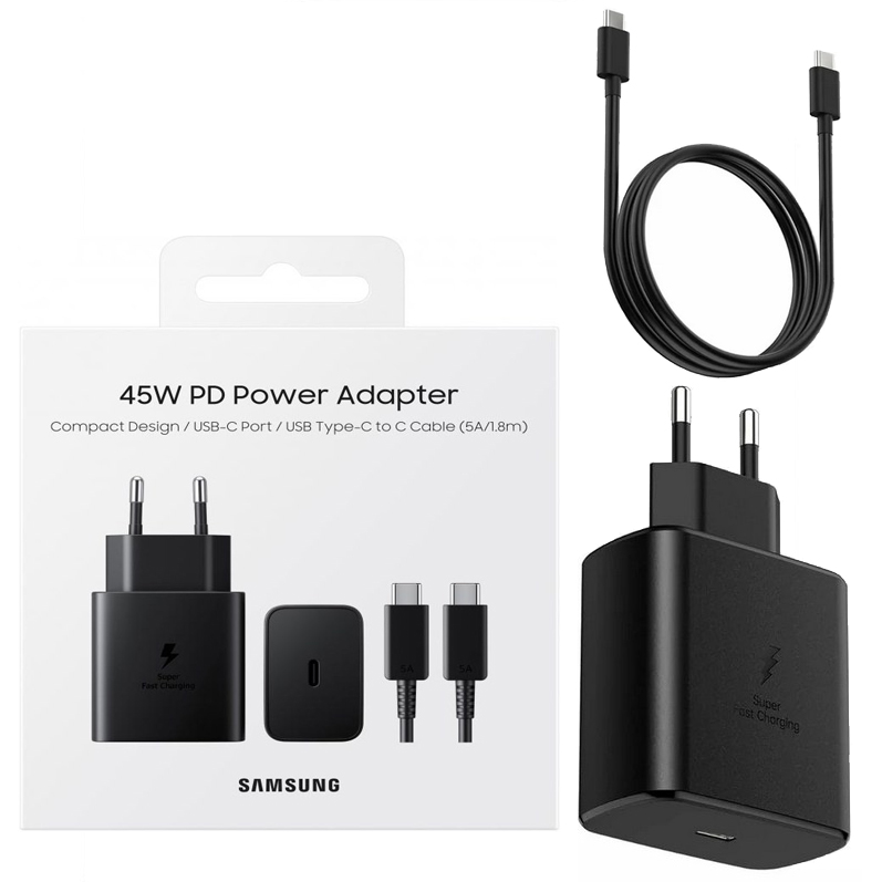 شارژر اورجینال 45 وات سامسونگ( Samsung )  به همراه کابل دو سر Type C( گارانتی 6 ماهه هیسکا )