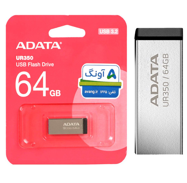 فلش مموری ای دیتا UR350 USB 3 ظرفیت 64 گیگابایت رنگ مشکی ( گارانتی 60 ماهه آونگ)