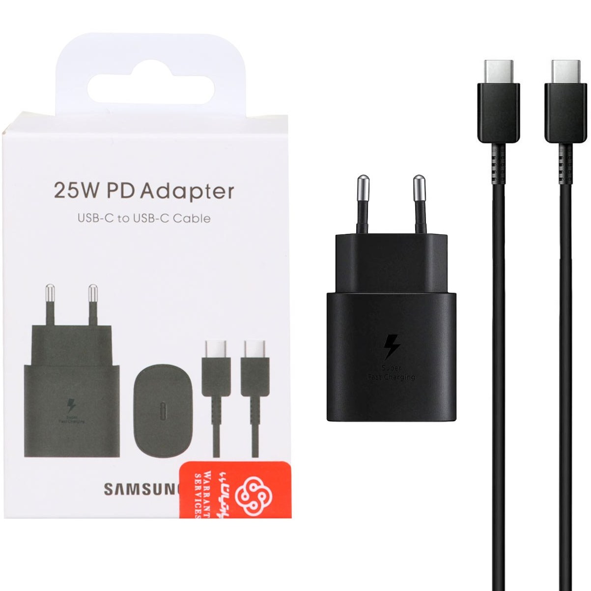 شارژر گوشی 25 وات سامسونگ با کابل دو سر Type C اورجینال صد در صد ( گارانتی 6 ماهه پاریان پایا)