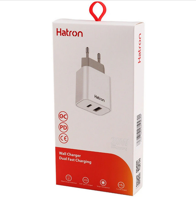 شارژر دیواری 20 وات هترون ( Hatron ) مدل HWC 2202PQ ( گارانتی 18 ماهه فورتیم )