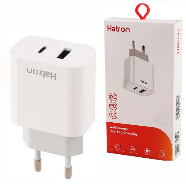 شارژر دیواری 20 وات هترون ( Hatron ) مدل HWC 2202PQ ( گارانتی 18 ماهه فورتیم )