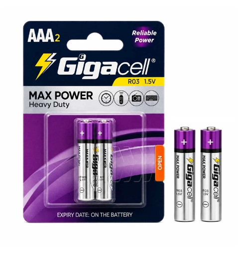 باتری نیم قلم گيگاسل مدل Gigacell MAX POWER Heavy Duty R03 بسته2 عددی