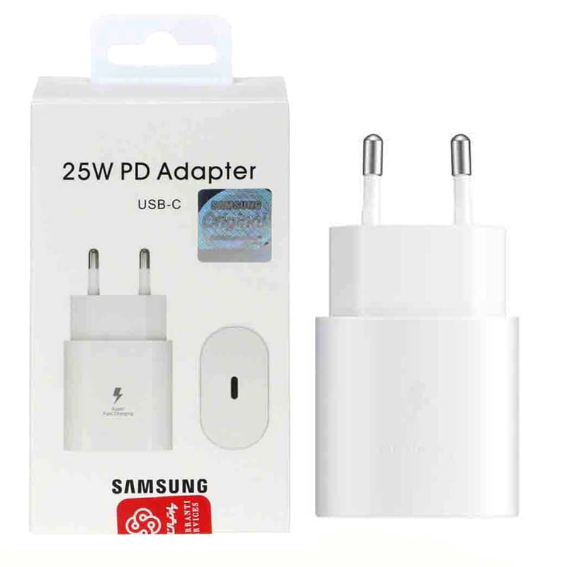 شارژر اصلی 25 وات سامسونگ ( Samsung ) صد در صد اورجینال رنگ سفید (گارانتی 6 ماهه پارتیان)