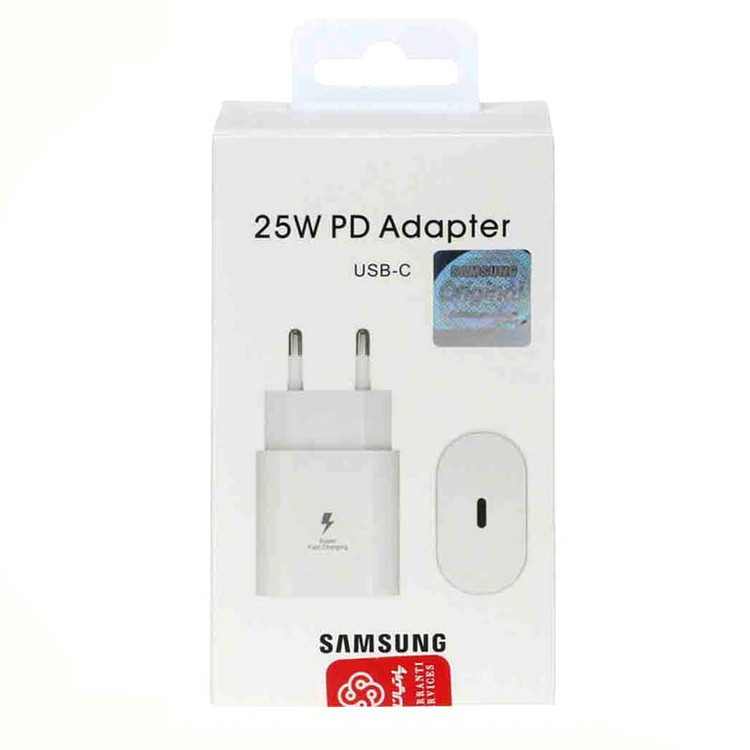 شارژر اصلی 25 وات سامسونگ ( Samsung ) صد در صد اورجینال رنگ سفید (گارانتی 6 ماهه پارتیان)